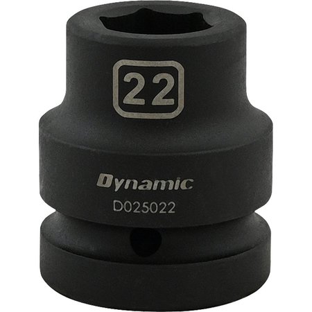 DYNAMIC Tools 22MM X 1" Drive, 6 Point Standard Length, Impact Socket D025022